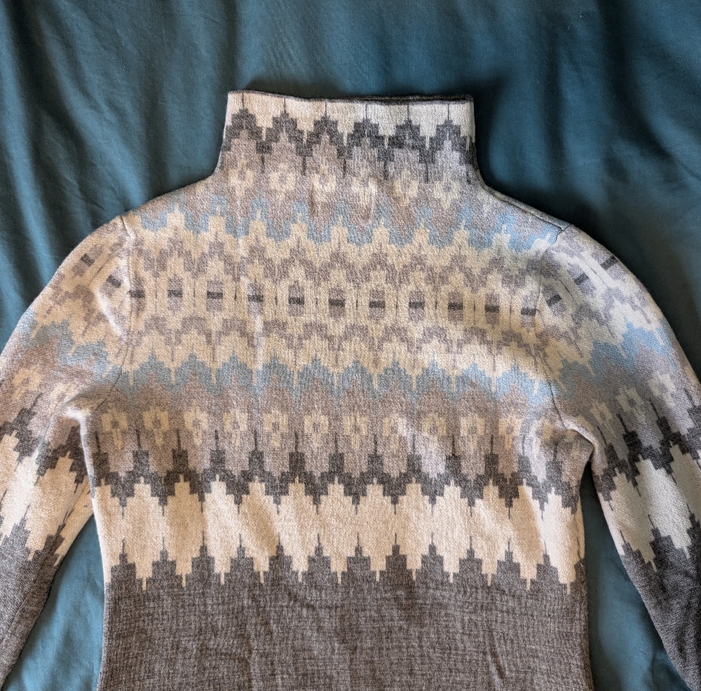 Icelandic Design 100% Merino Wool Pastel Fair Isle Mock Neck Tunic - Picture 3 of 7